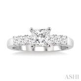 1 Ctw Diamond Engagement Ring with 5/8 Ct Princess Cut Center Stone in 14K White Gold